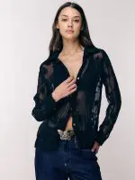 ⁦SHIFFON SHIRT | שחור⁩ – תמונה ⁦6⁩