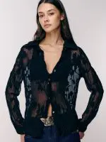 ⁦SHIFFON SHIRT | שחור⁩ – תמונה ⁦3⁩