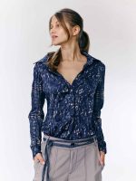 חולצת סאטן מקומטת | נייבי