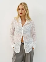 ⁦SHIFFON SHIRT | לבן⁩ – תמונה ⁦4⁩