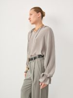 SATIN TIE SHIRT | אפור