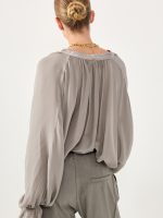 ⁦SATIN TIE SHIRT | אפור⁩ – תמונה ⁦5⁩