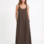 LINO DRESS | חום כהה