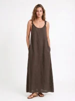 LINO DRESS | חום כהה