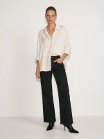 SATIN STUDS SHIRT | שמנת