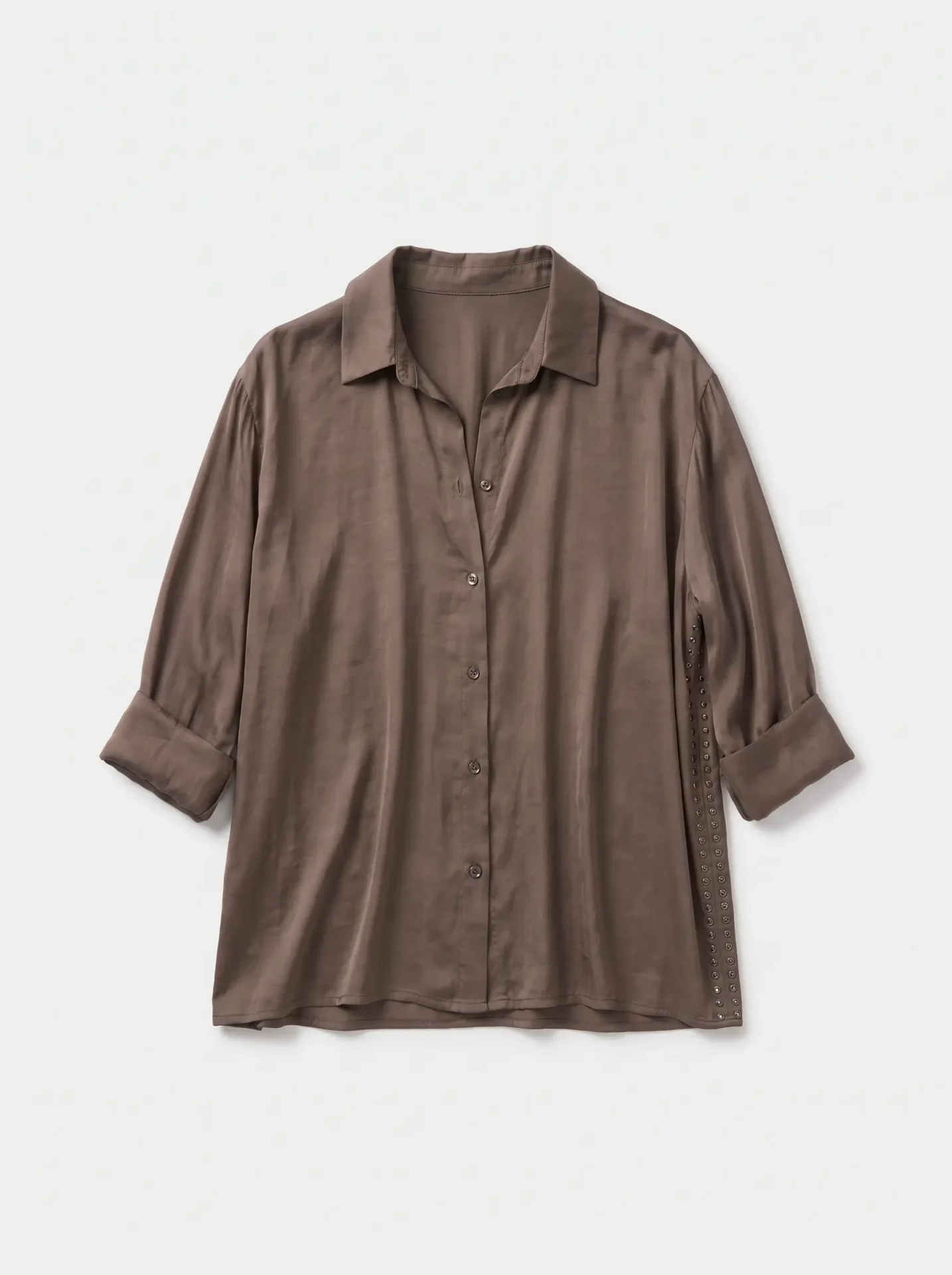studionoa-FW27-satin-7 SATIN STUDS SHIRT | חום – תמונה 1