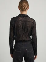 ⁦WRINKLED CHIFFON SHIRT | שחור⁩ – תמונה ⁦8⁩
