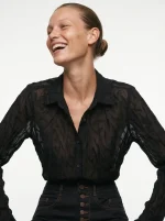 WRINKLED CHIFFON SHIRT | שחור